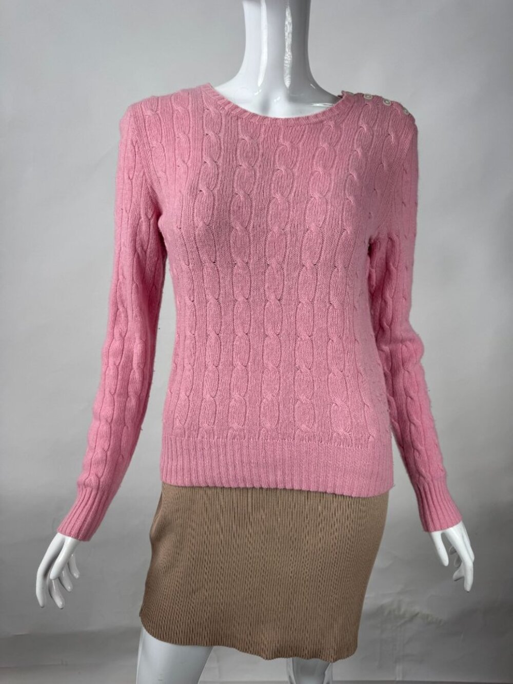 Ralph Lauren Rugby Pink Cable Knit Sweater With Button Shoulder Detail Size M Wo